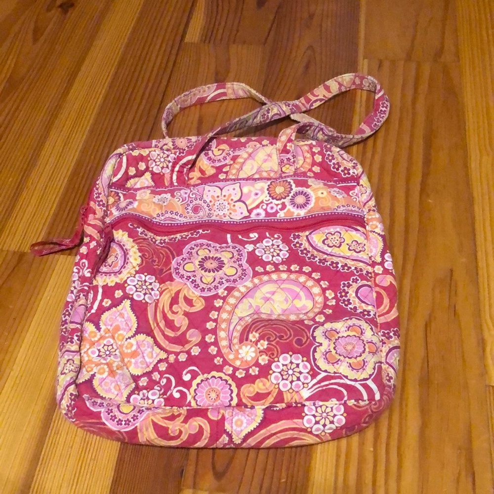 Vera Bradley purse with red pink orange yellow and white. Measures 14x11x3 - Picture 3 of 8